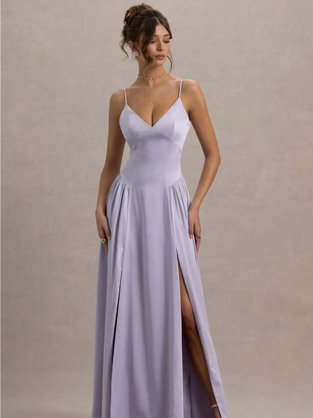 Club L London Jonas Lilac Plunge-Neck Drop Waist Maxi Dress - NEW